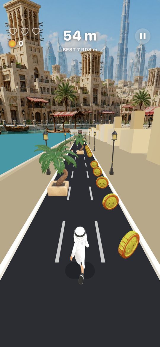 Running along Al Seef by day, a trail of coins ahead